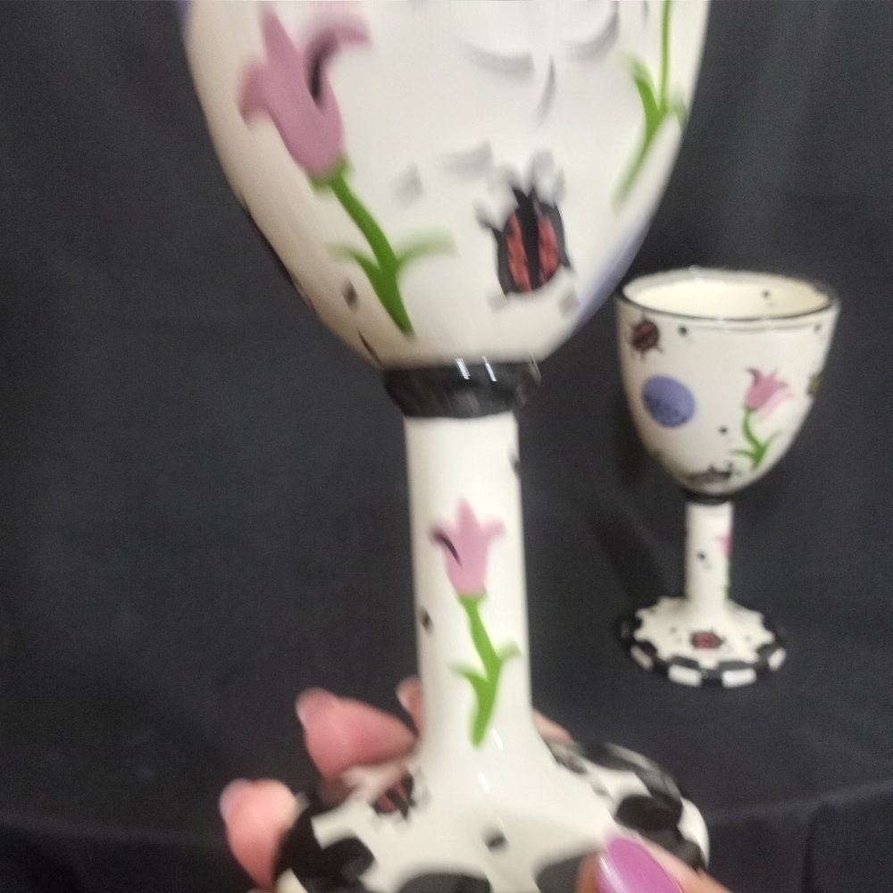 Two Hand Painted Goblets by Bette Abrams Made in the USA - Picture 12 of 13